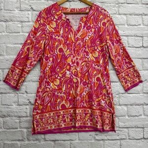 Coolibar St. Lucia Tunic Top L Pink Yellow Paisley UPF 50+ Sun Protection